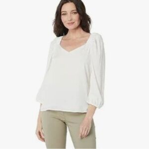 NWT VINCE CAMUTO Womens White Lined Vented Round Hem 3/4 Sleeve V Neck Top S